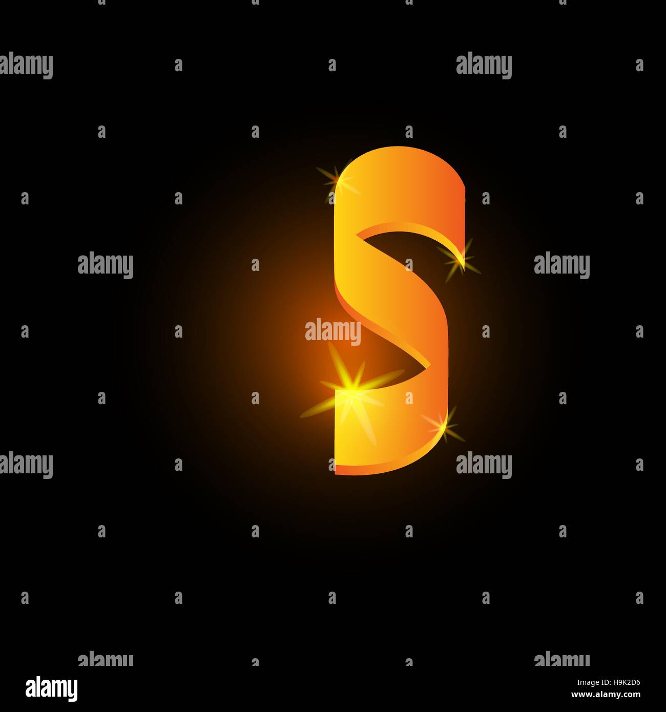 Style arabe d'or lettre s. Icône de l'élément de l'alphabet latin brillant sur fond noir. Calligraphie orientale design. Vector illustration décorative Fiery Illustration de Vecteur