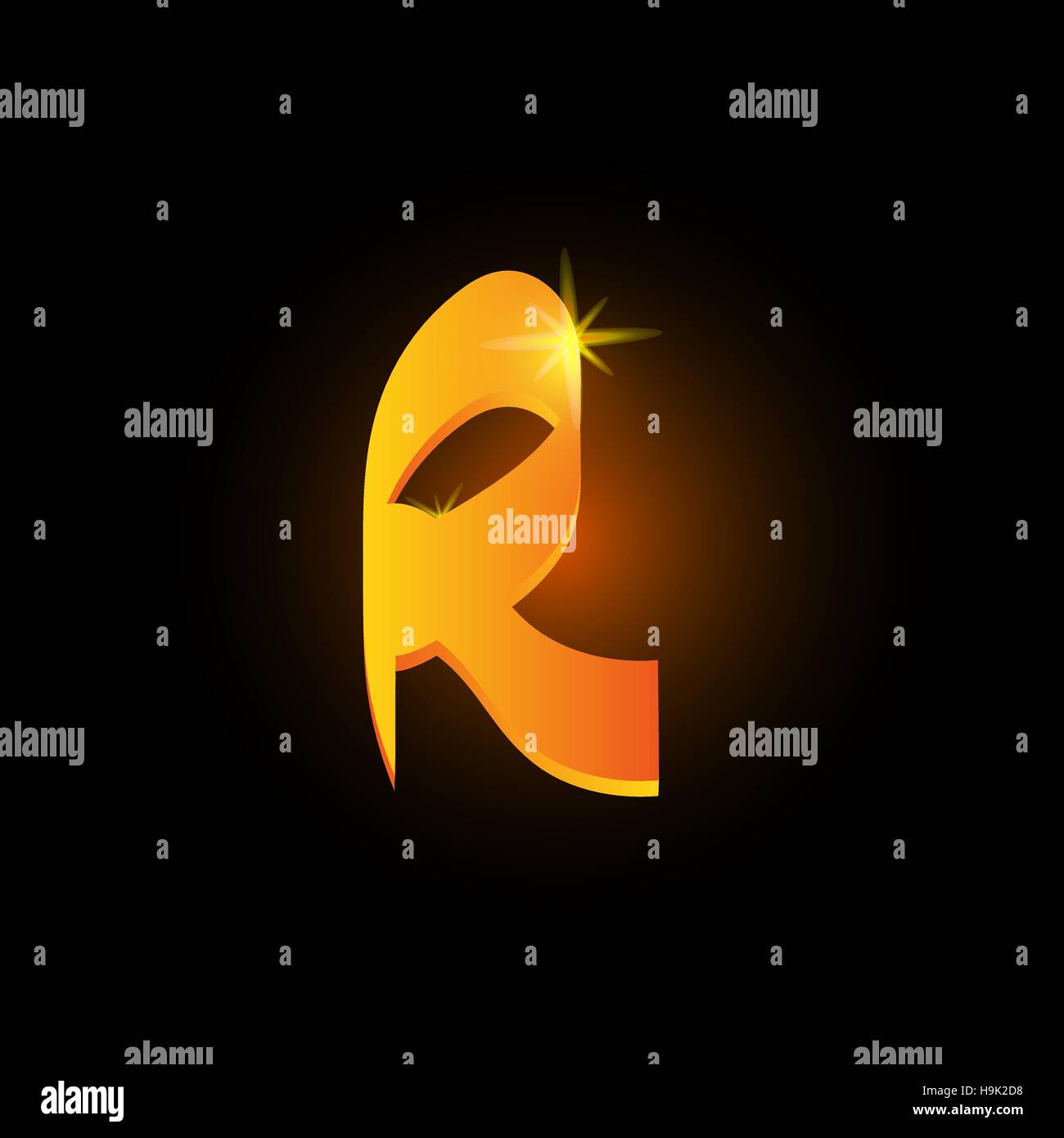 Style arabe lettre r d'or. Icône de l'élément de l'alphabet latin brillant sur fond noir. Calligraphie orientale design. Vector illustration décorative Fiery Illustration de Vecteur