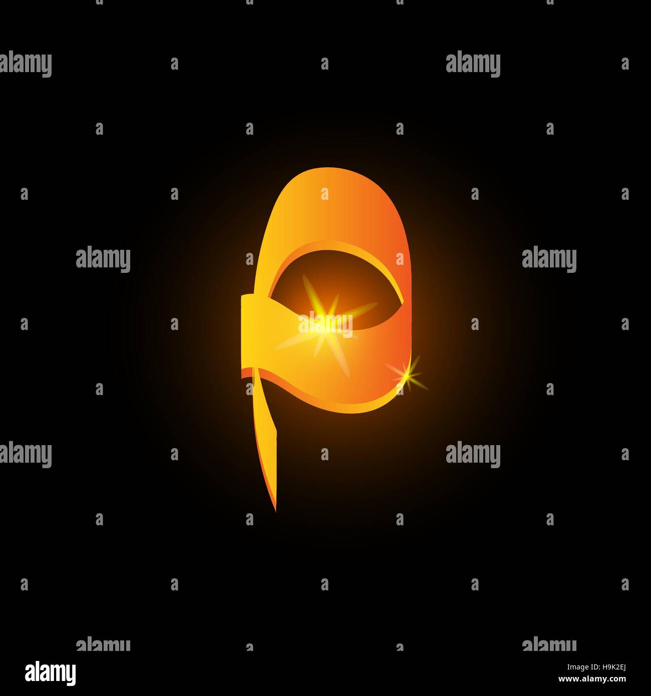 Style arabe d'or brillant p. lettre alphabet latin icône de l'élément sur fond noir. Calligraphie orientale design. Vector illustration décorative Fiery Illustration de Vecteur