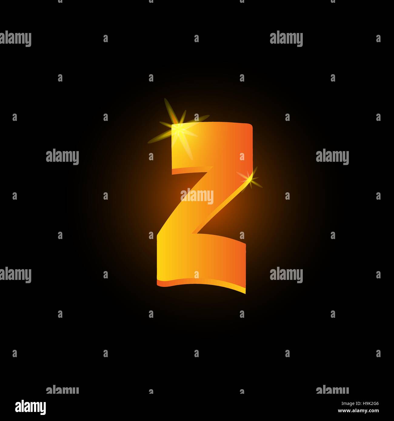 Style arabe d'or lettre z. Icône de l'élément de l'alphabet latin brillant sur fond noir. Calligraphie orientale design. Vector illustration décorative Fiery Illustration de Vecteur
