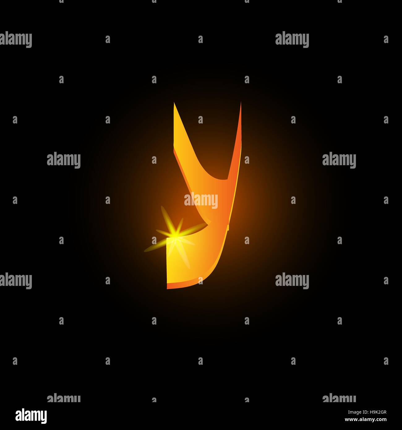 Style arabe d'or lettre y. Icône de l'élément de l'alphabet latin brillant sur fond noir. Calligraphie orientale design. Vector illustration décorative Fiery Illustration de Vecteur