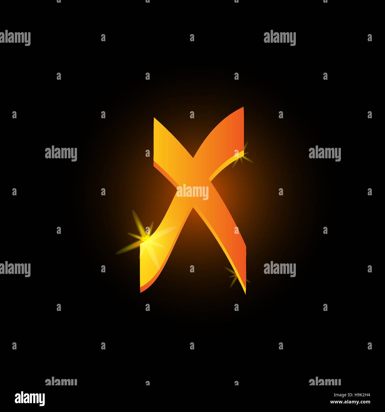 Style arabe d'or lettre x. Icône de l'élément de l'alphabet latin brillant sur fond noir. Calligraphie orientale design. Vector illustration décorative Fiery Illustration de Vecteur
