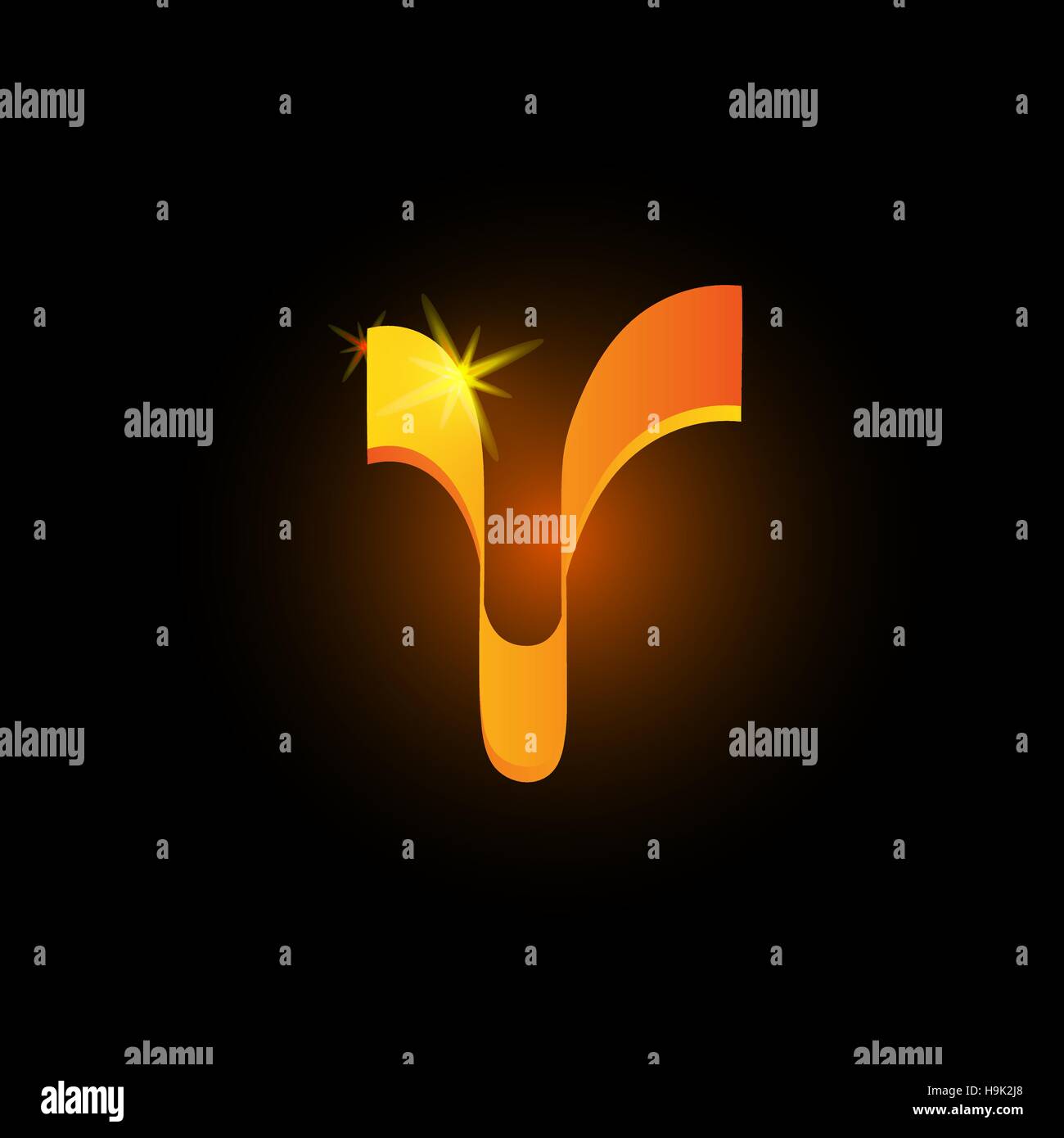 Style arabe d'or brillant c. lettre alphabet latin icône de l'élément sur fond noir. Calligraphie orientale design. Vector illustration décorative Fiery Illustration de Vecteur