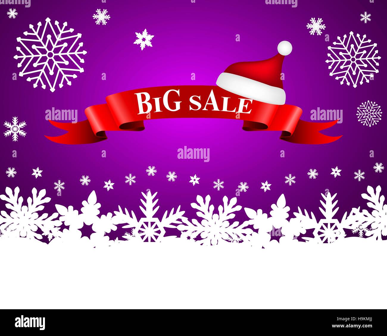Bande avec le mot grosse vente et un chapeau de Père Noël sur un Christma Illustration de Vecteur