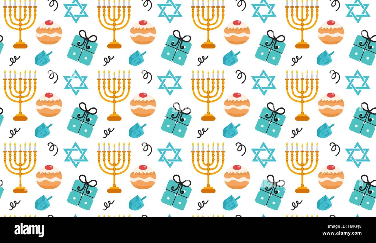 Motif de fond transparente Hanukkah Menorah. avec, Sufganiyot, Dreidel. Bonne Fête des Lumières, fête le dévouement de texture. Vector illustration Illustration de Vecteur