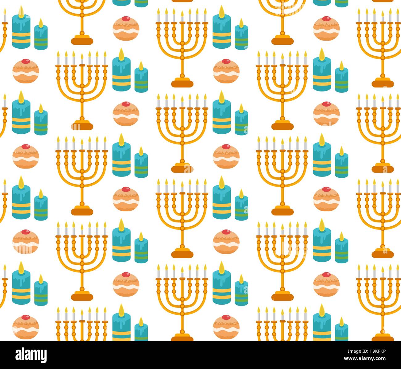 Motif de fond transparente Hanukkah Menorah. Avec Sufganiyot,, des bougies. Bonne Fête des Lumières, fête le dévouement de texture. Vector illustration Illustration de Vecteur