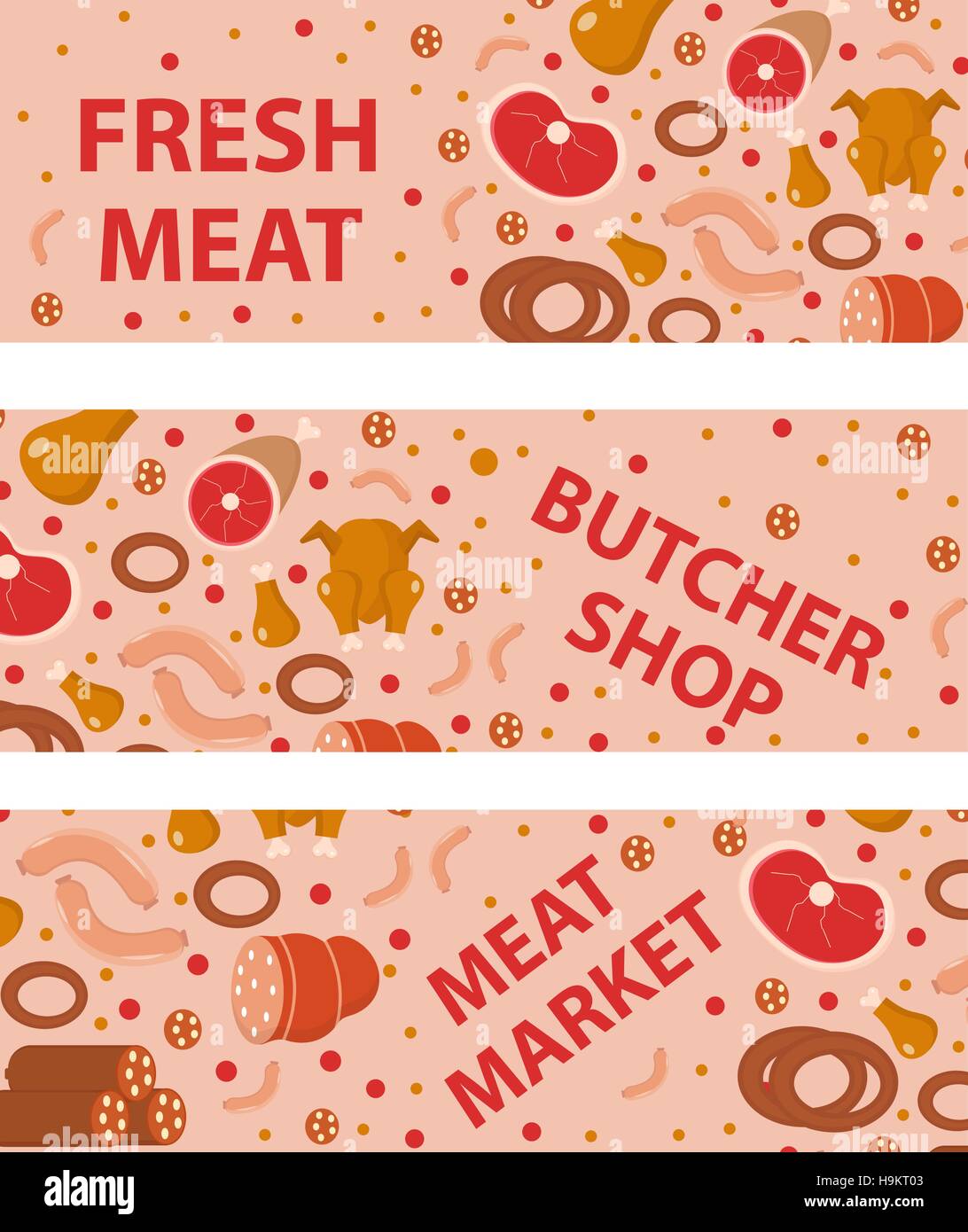 La viande fraîche et charcuterie banner set, télévision. style horizontal , Conseil, avec l'inscription boucherie, marché, .., produits alimentaires Vector illustration Illustration de Vecteur