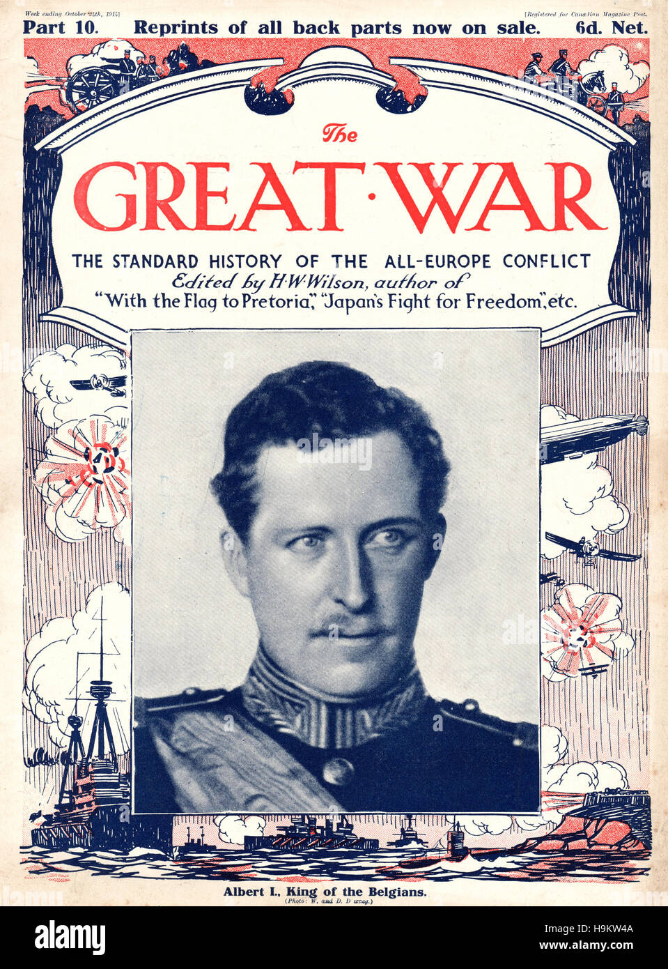 1914 La Grande Guerre page avant le Roi Albert I de Belgique Banque D'Images