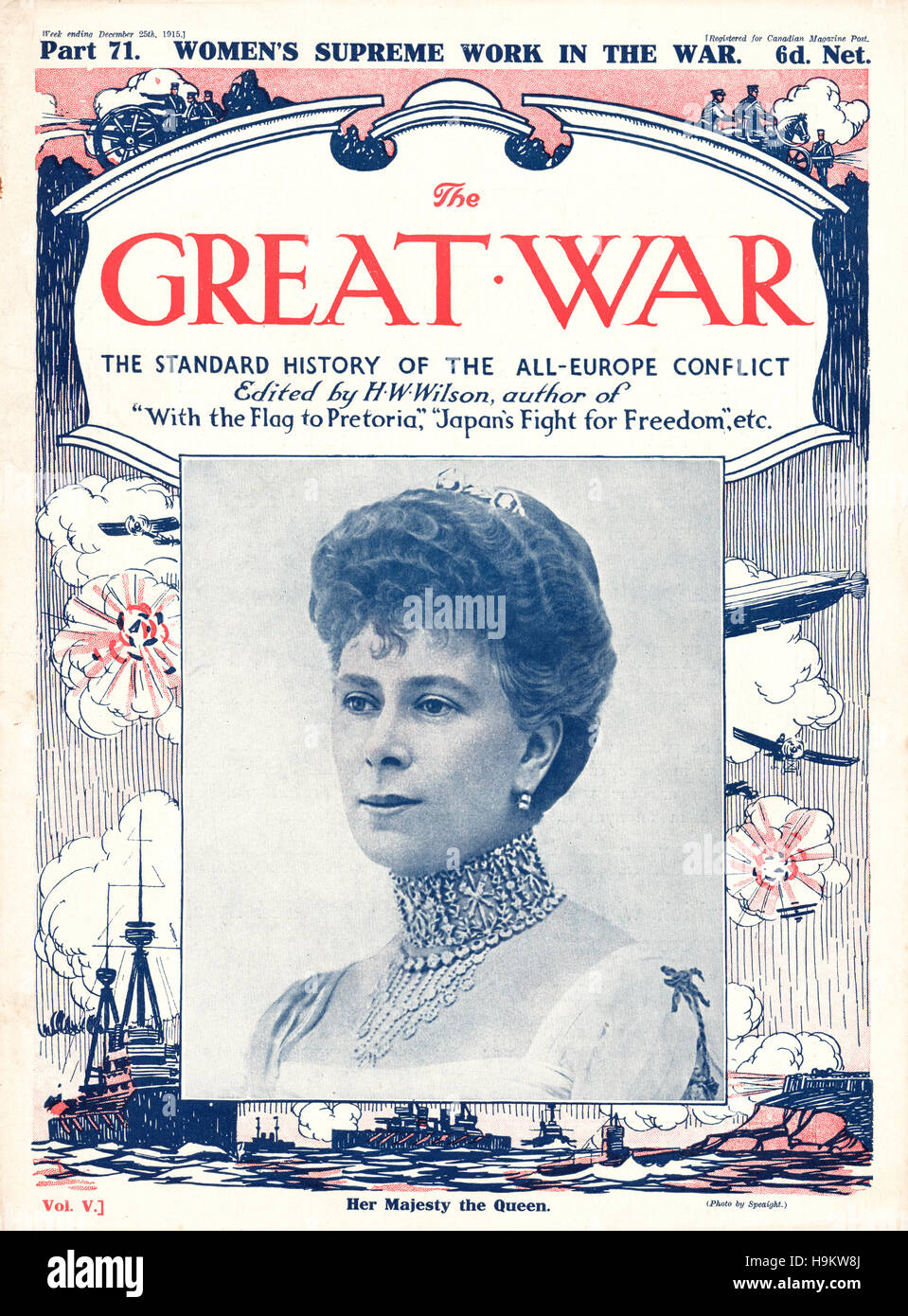 1915 La Grande Guerre page avant Sa Majesté la reine Mary Banque D'Images