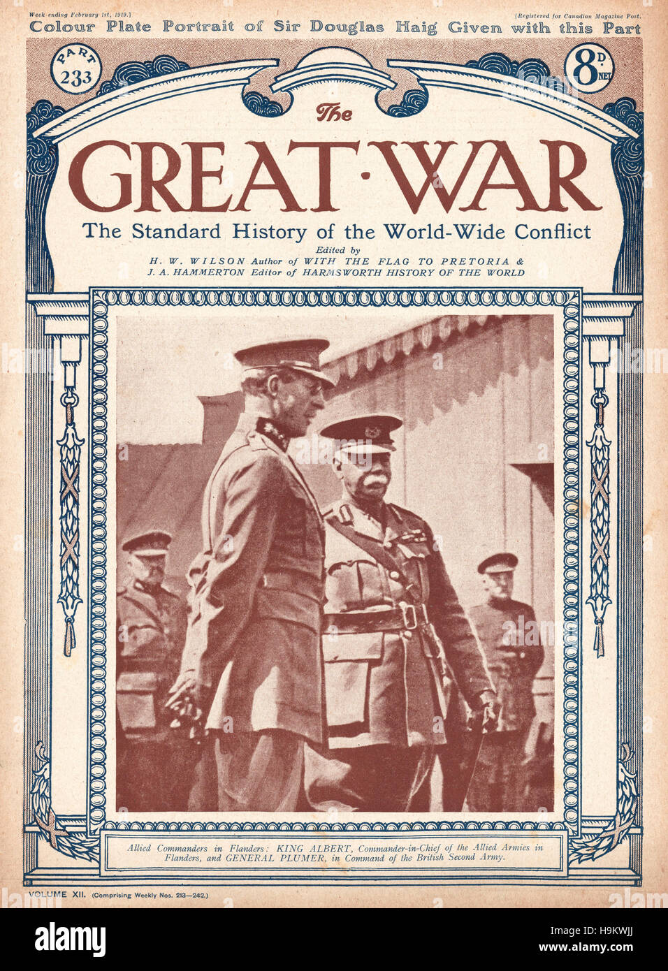 1918 La Grande Guerre page avant le Roi Albert I et général Plumer Banque D'Images