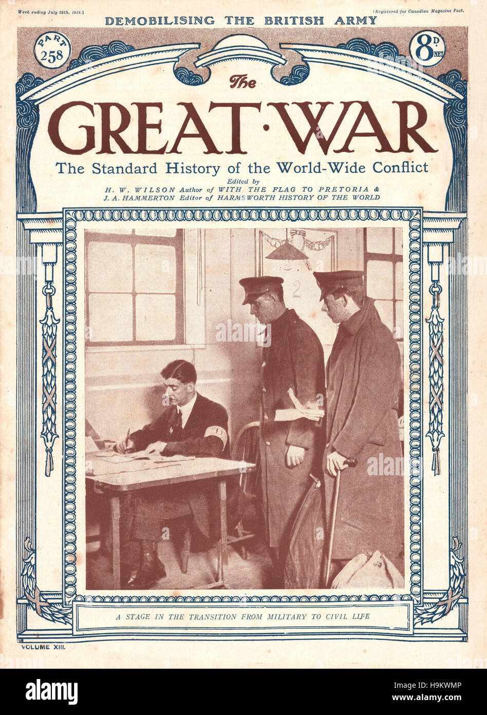 1919 La Grande Guerre Demobalisation page avant des forces armées Banque D'Images