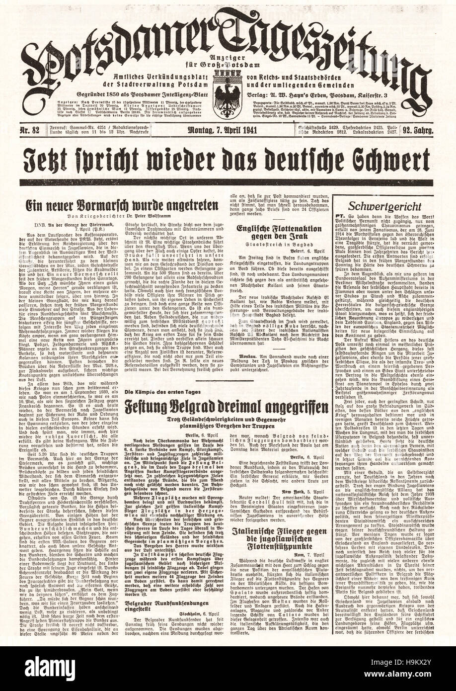 1941 Potsdamer Zeitung front page (Allemagne) Banque D'Images