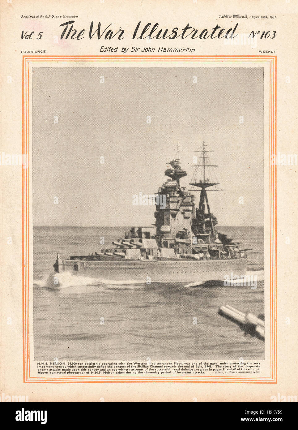 1941 illustré guerre cuirassé britannique HMS Nelson Banque D'Images