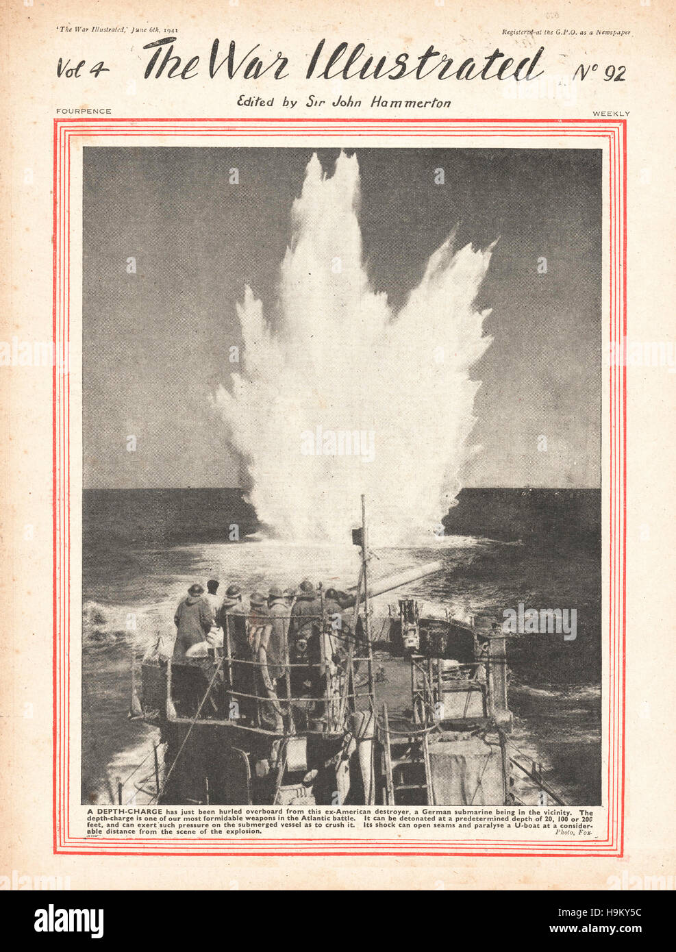 Guerre 1941 illustré Depth charge l'explosion Banque D'Images