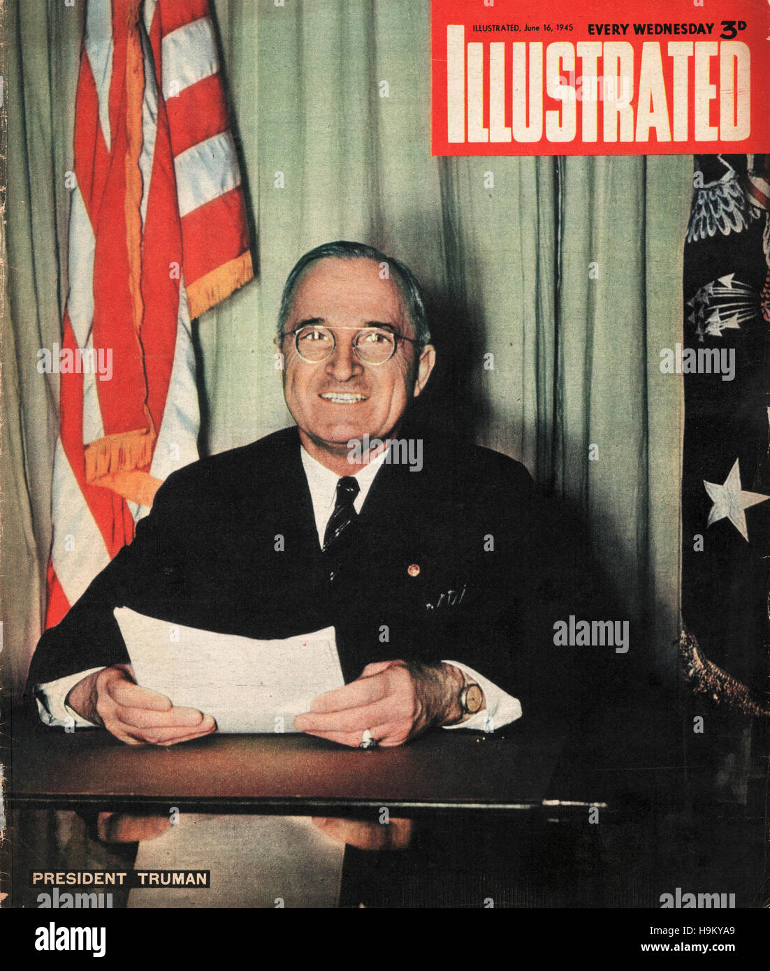 Guerre 1945 illustré le président Harry Truman Banque D'Images
