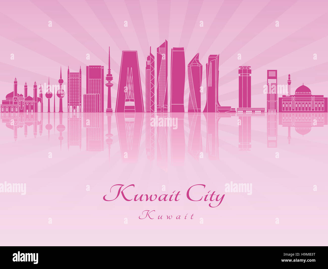Koweït City V2 skyline en violet orchidée radieuse en fichier vectoriel éditable Banque D'Images