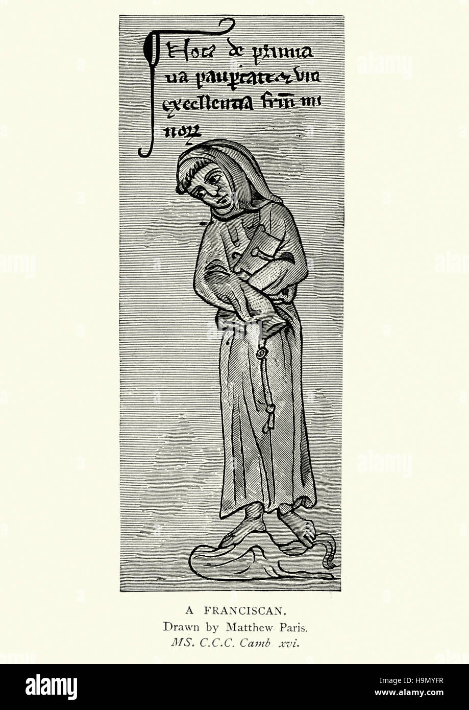 Moine Franciscain médiéval, dessiné par Matthieu Paris Banque D'Images