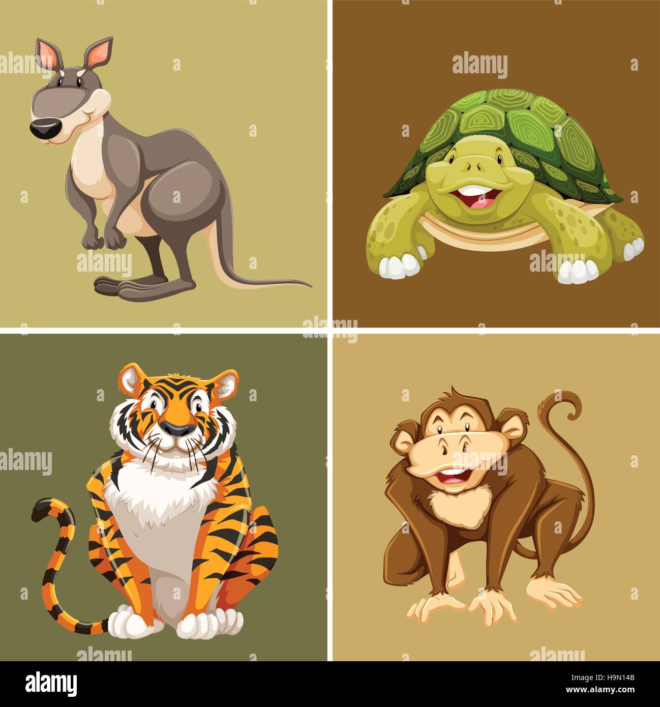 Différents types d'animaux sur fond brun illustration Illustration de Vecteur