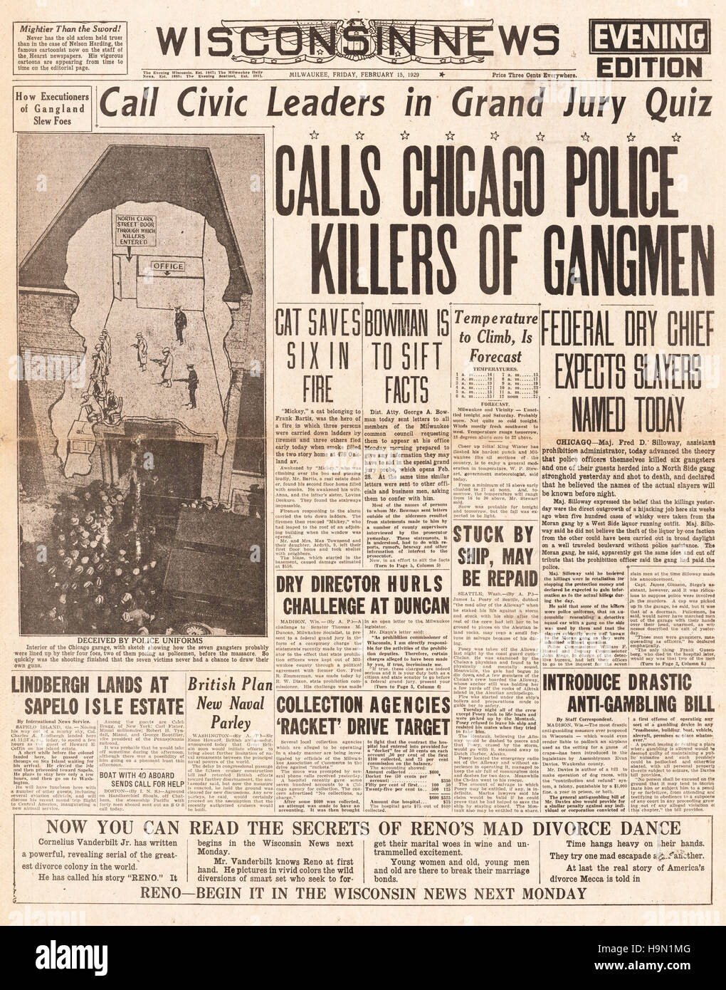 1929 Wisconsin News front page Valentine's Day Massacre Banque D'Images