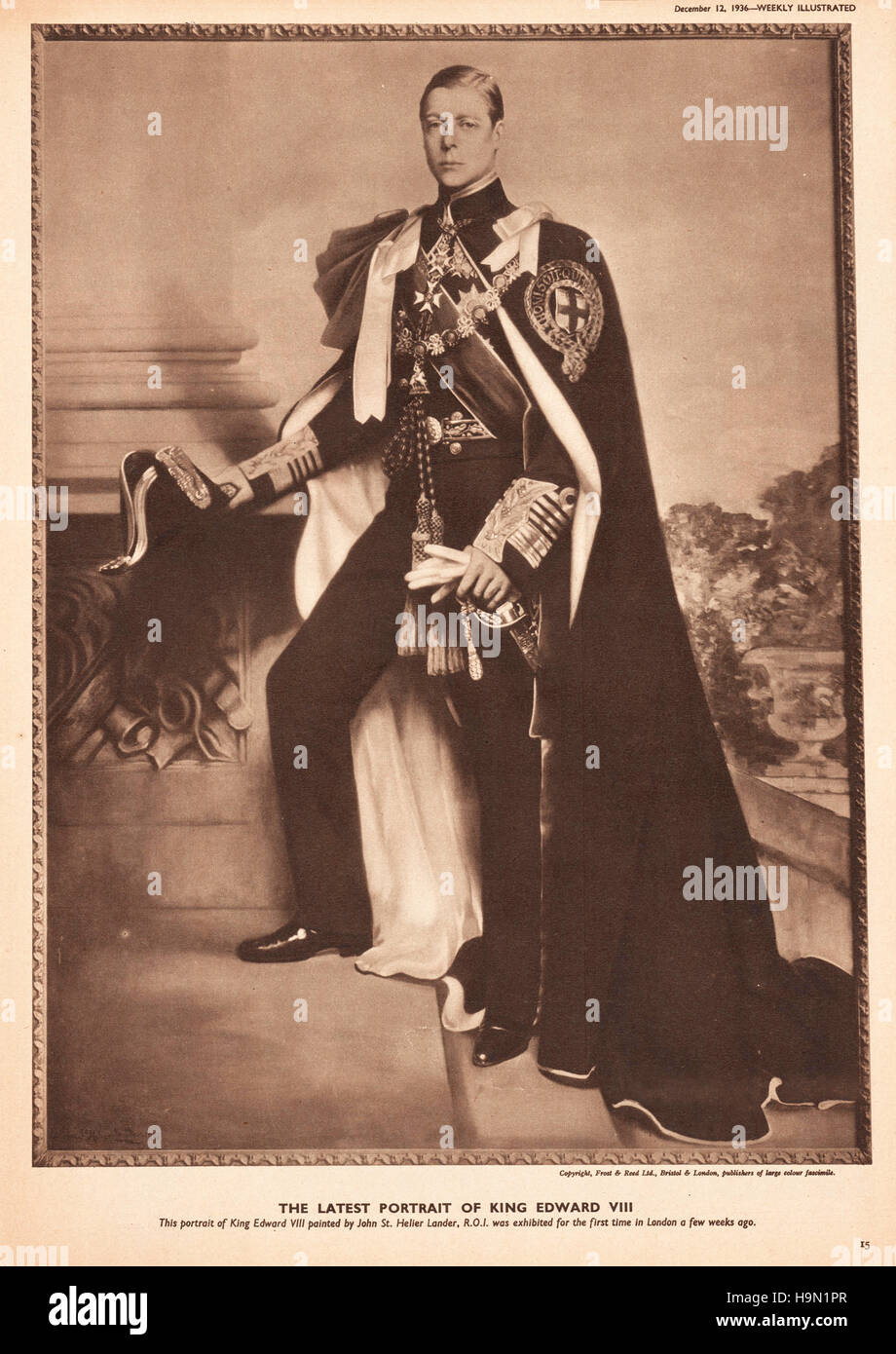 1936 illustré hebdomadaire page 15 Portrait du roi Édouard VIII Banque D'Images