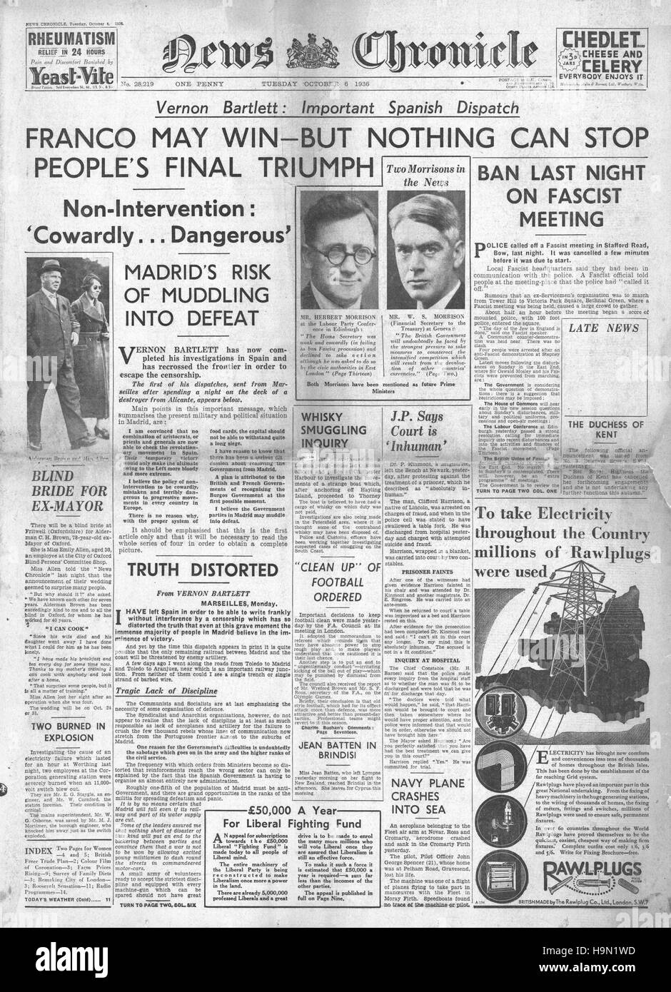 1936 News Chronicle Guerre civile espagnole Banque D'Images