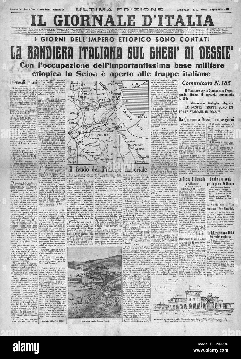 1935 Il Gionale D'Italia page d'Italie en guerre avec l'Abyssinie Banque D'Images