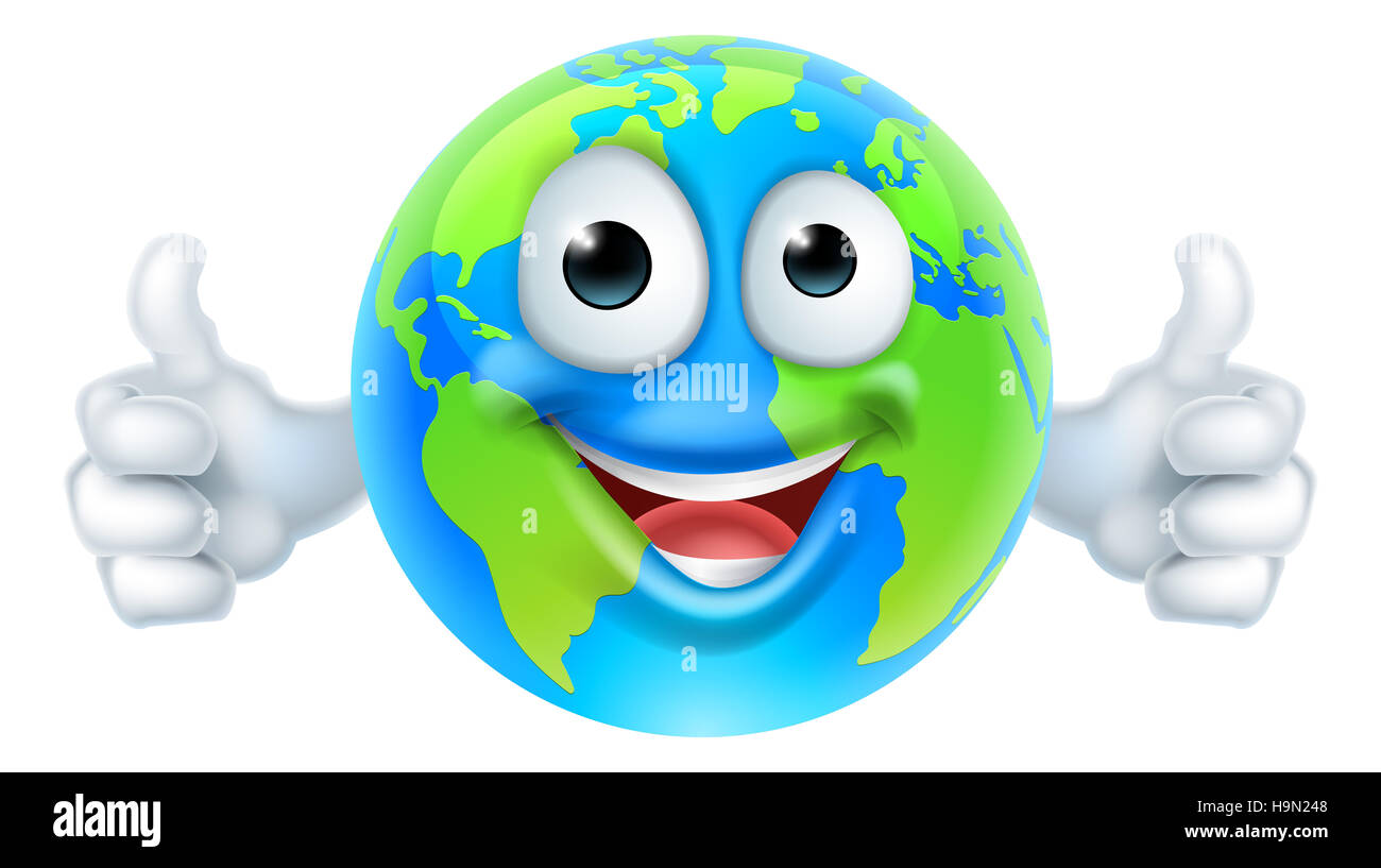 Un personnage de la terre le jour de la terre mascot Thumbs up globe Banque D'Images