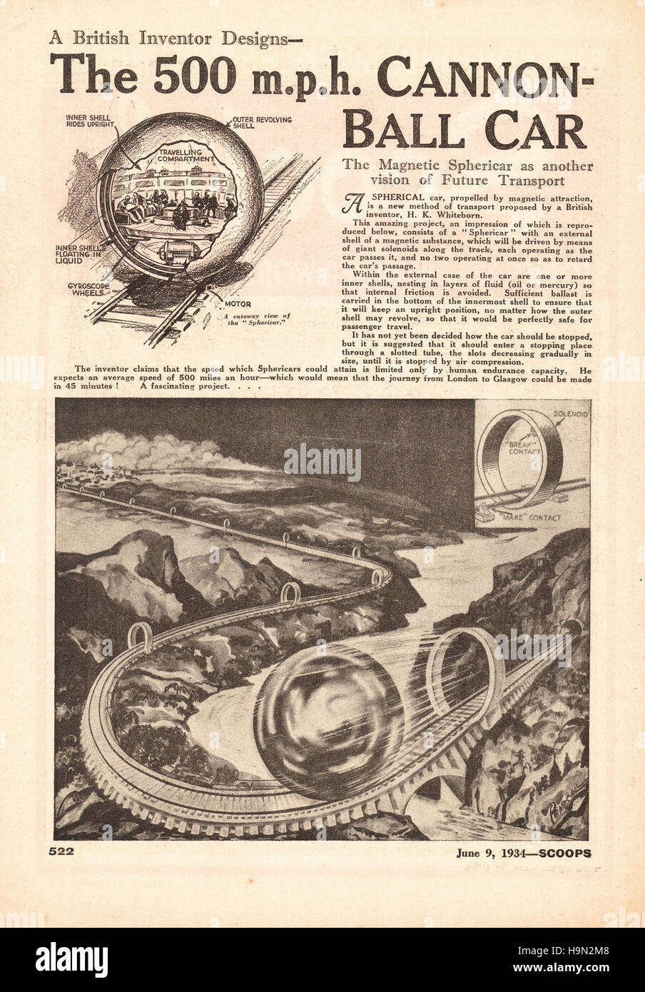 1934 Magazine No 1 boules, Vol. 18 cannon-ball voiture futuriste Banque D'Images