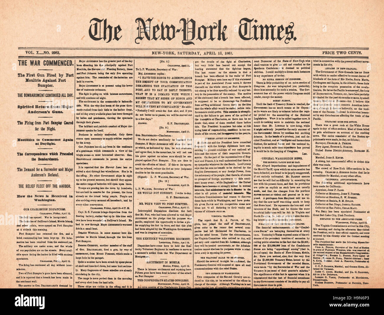 1861 New York Times Guerre civile américaine Banque D'Images