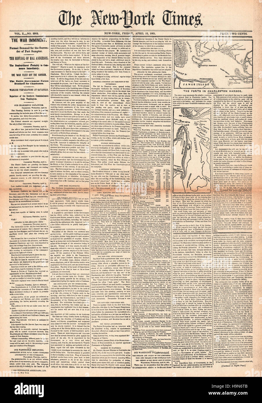 1861 New York Times Guerre civile américaine Banque D'Images