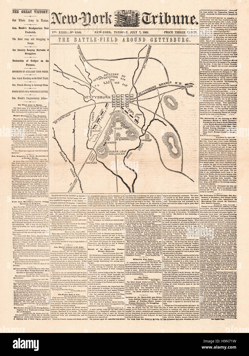 1863 New York Tribune bataille de Gettysburg Banque D'Images