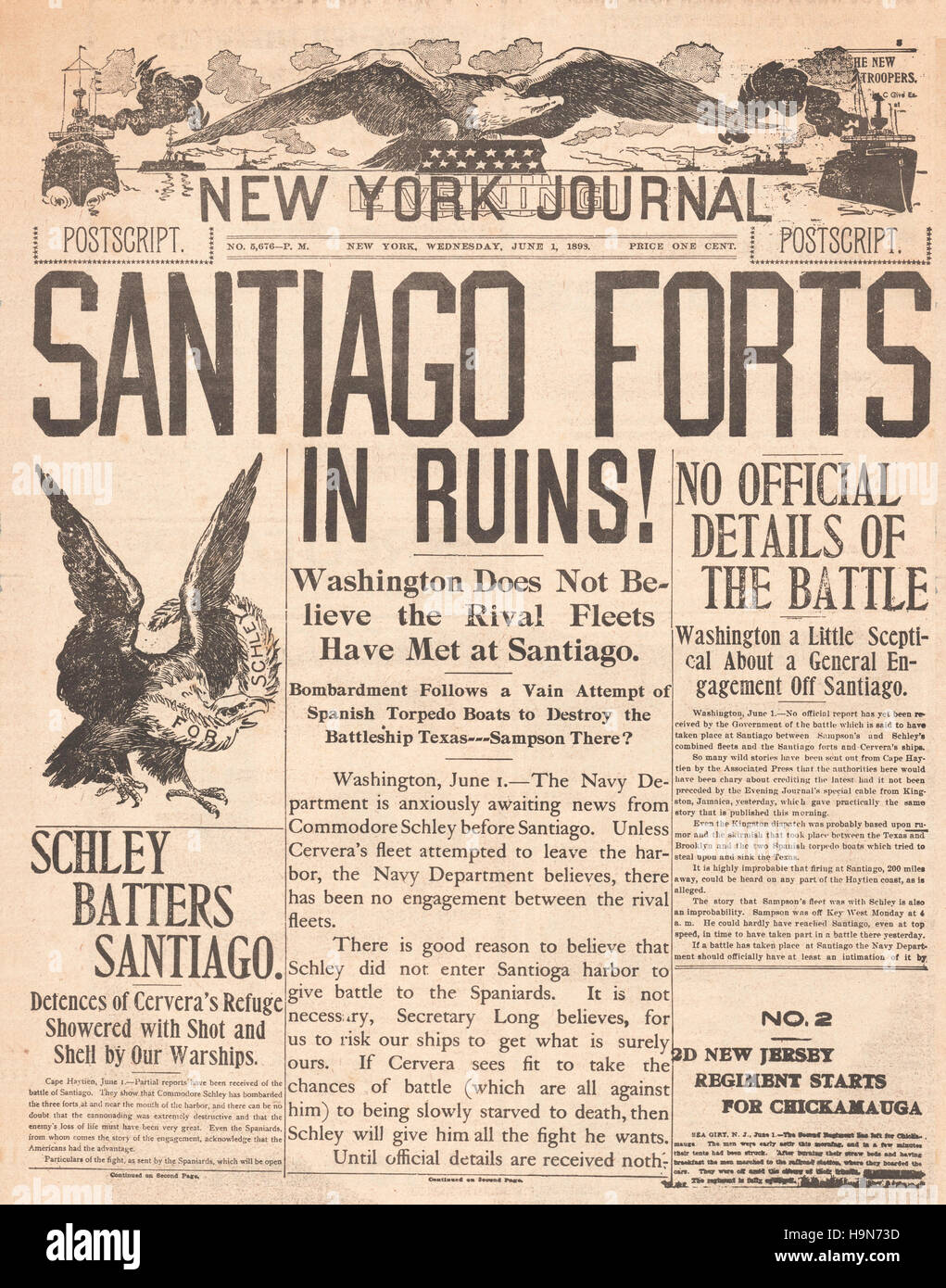 1898 New York Journal front page Bataille de Santiago de Cuba Banque D'Images