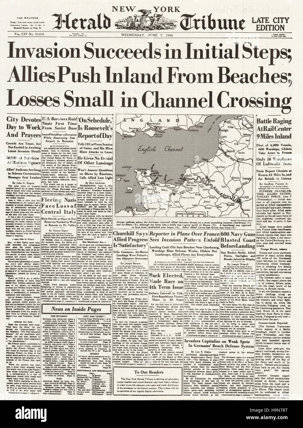1944 New York Herald Tribune sur la page déclaration débarquement des