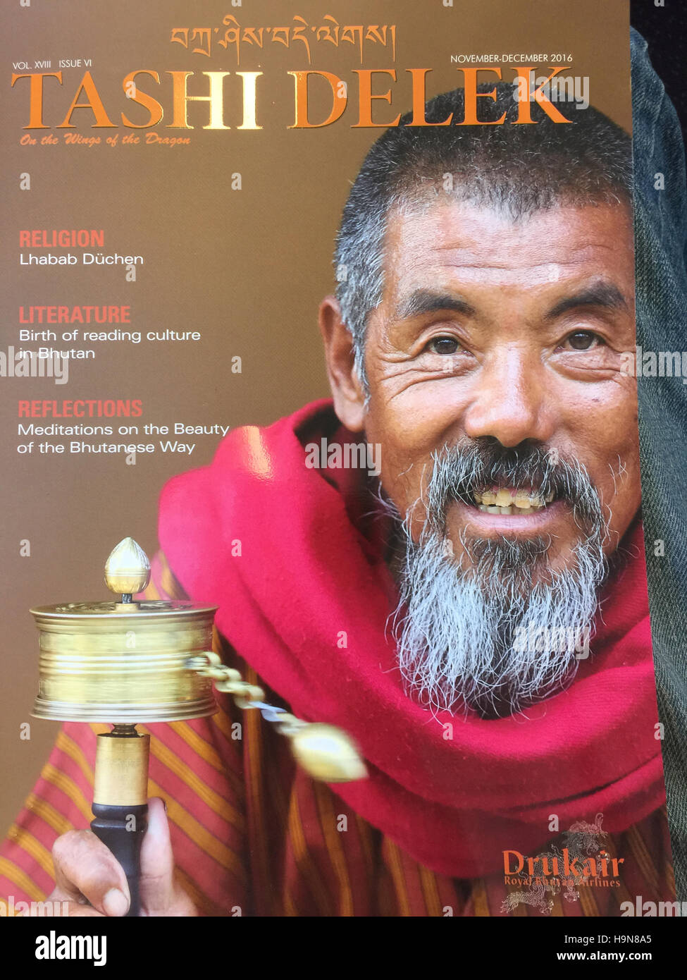 Bhoutan couvert de compagnie aérienne nationale Drukair's magazine de bord. Photo Tony Gale Banque D'Images
