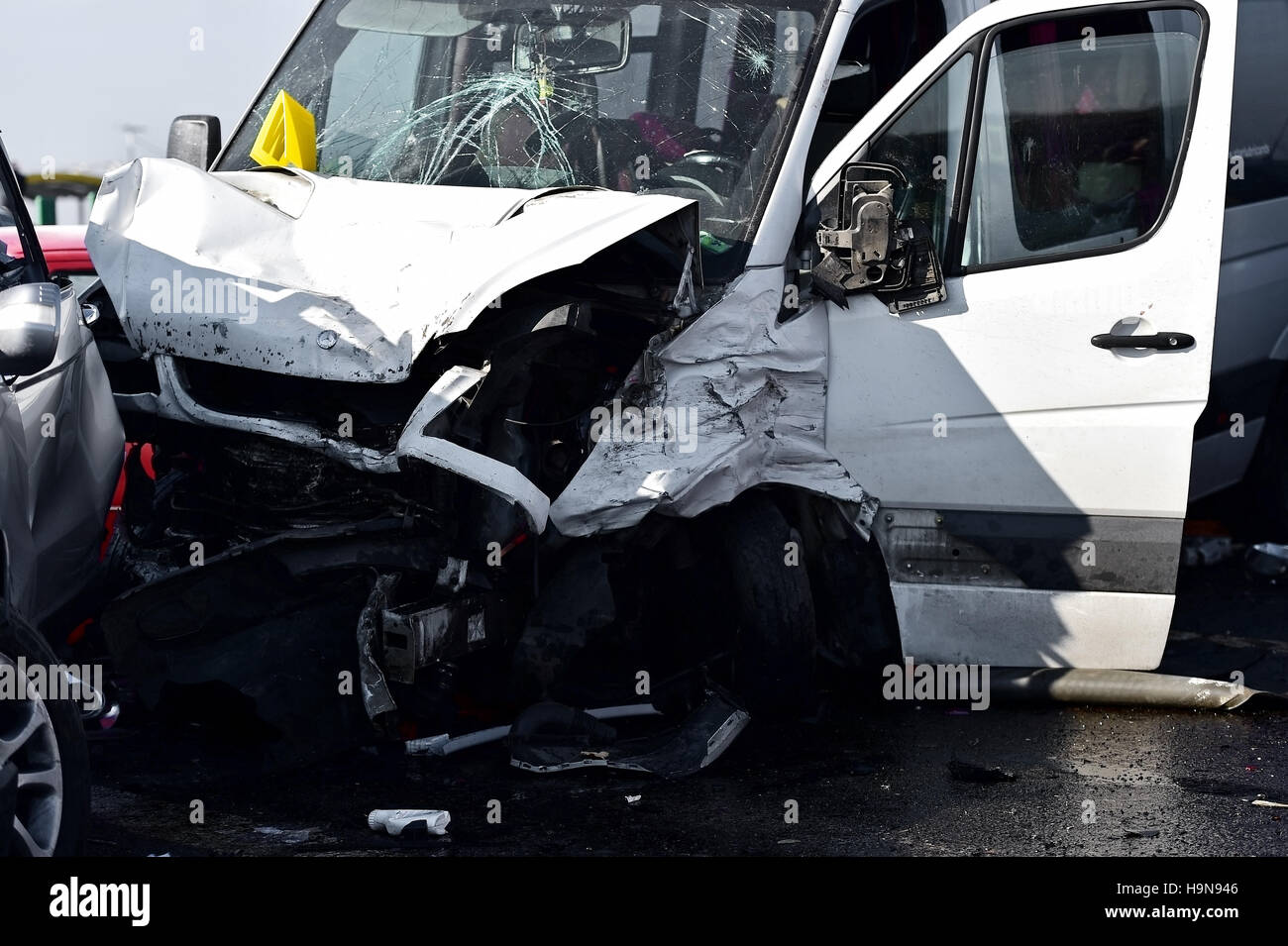 Détail avec dommages automobile après un accident de voiture accident Banque D'Images