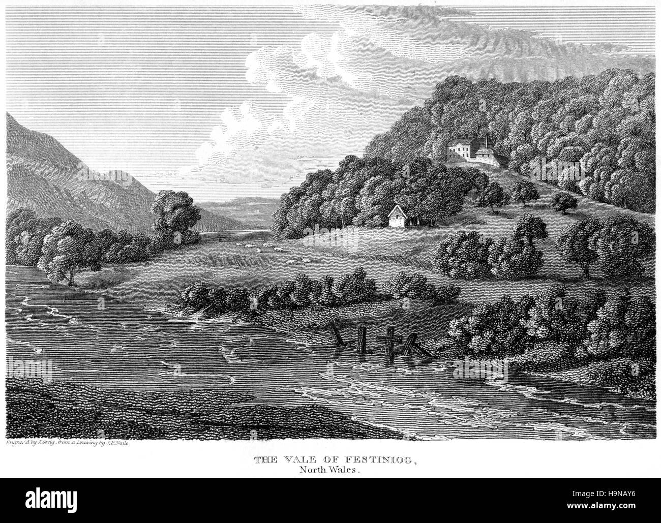 Une gravure de la Vale de Festiniog, au nord du Pays de Galles numérisées à haute résolution à partir d'un livre imprimé en 1812. Avis copyright fr Banque D'Images