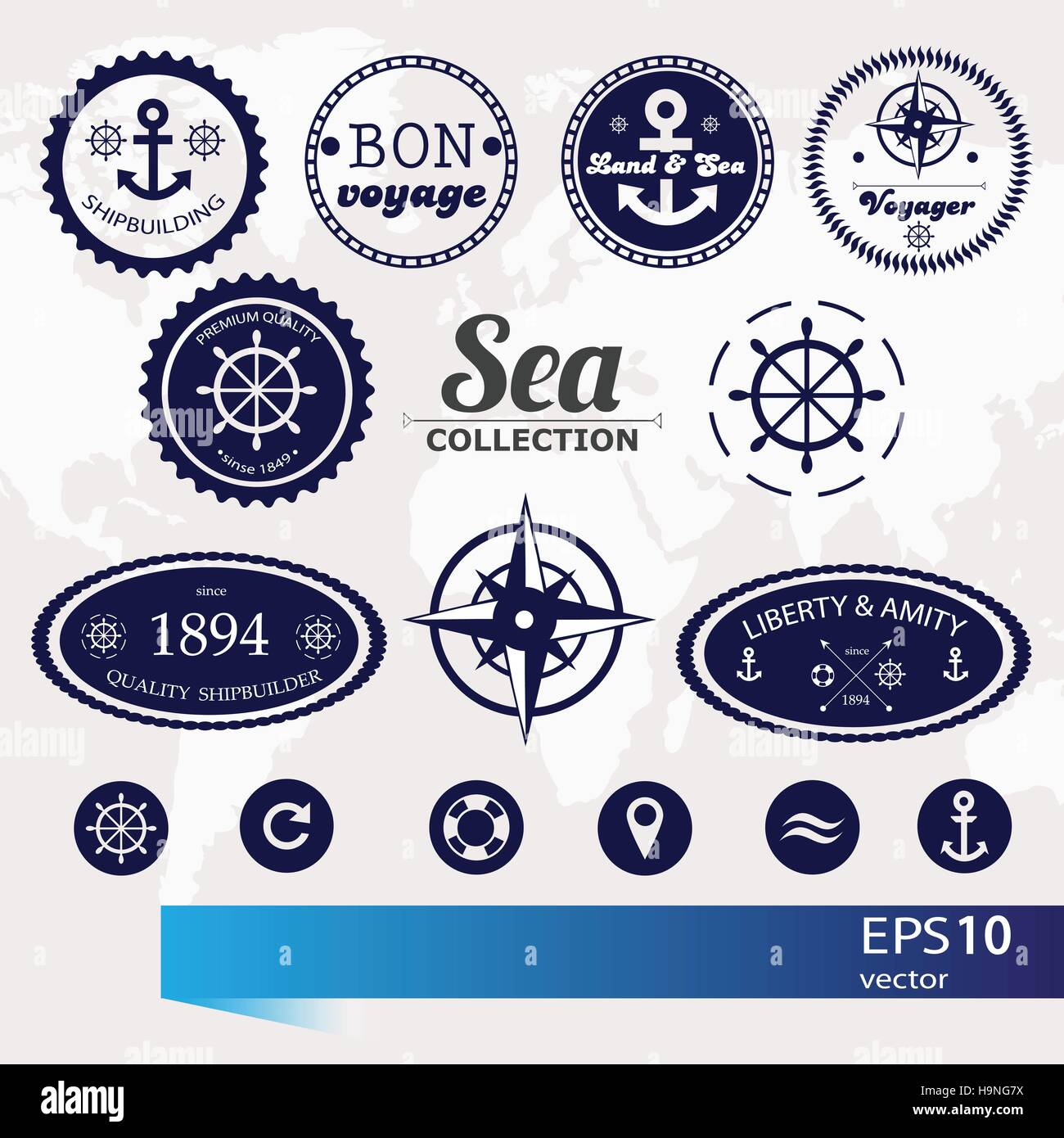 Ensemble de retro vintage badges nautique, les étiquettes et les icônes - vector Illustration de Vecteur