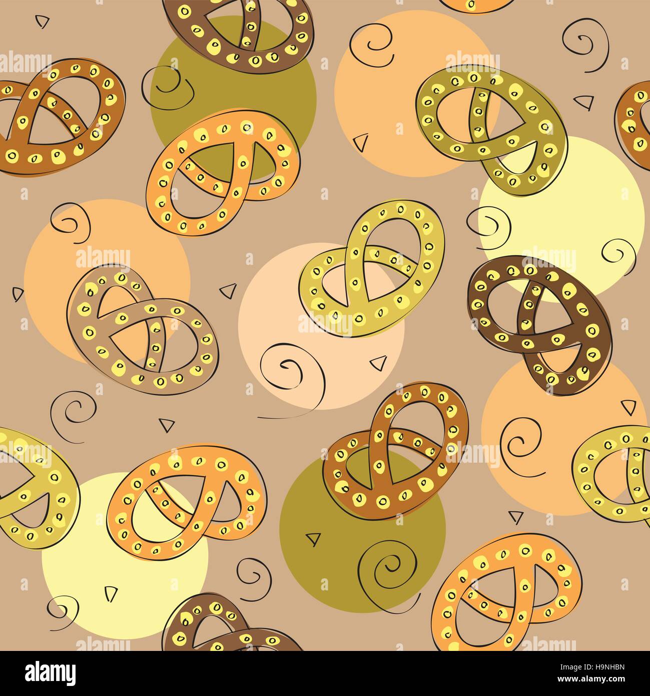 Bretzel dessiné à la main ou de la bière snack - modèle sans couture - vector Illustration de Vecteur