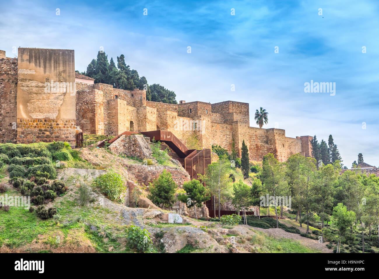 Murs de la forteresse Alcazaba de Málaga construit un palais au 11ème siècle, l'Andalousie, Espagne Banque D'Images