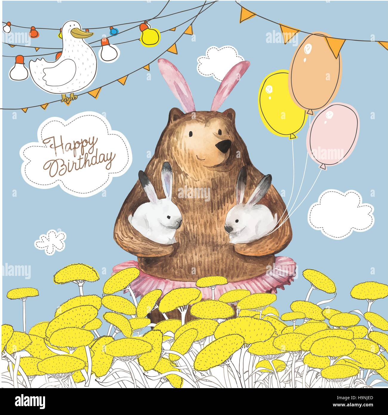 Cute Cartoon Ours Avec Les Ballons Tenant Deux Petits Lapins Joyeux Anniversaire La Conception De Cartes Les Elements Dessines A La Main L Aquarelle Image Vectorielle Stock Alamy Cute Cartoon Ours Avec Les Ballons Tenant Deux Petits Lapins Joyeux Anniversaire La Conception De Cartes Les Elements Dessines A La Main L Aquarelle Image Vectorielle Stock Alamy