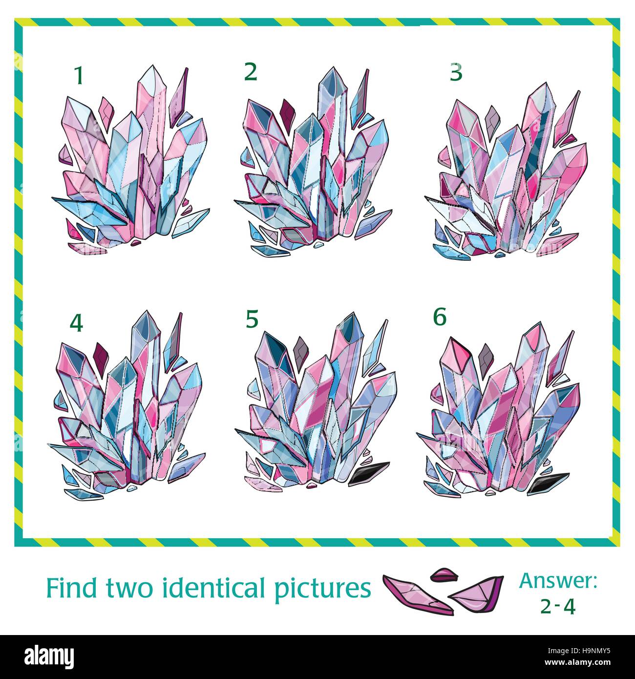 Puzzle visuel - trouver deux images identiques de crystal - Réponse inclus Illustration de Vecteur