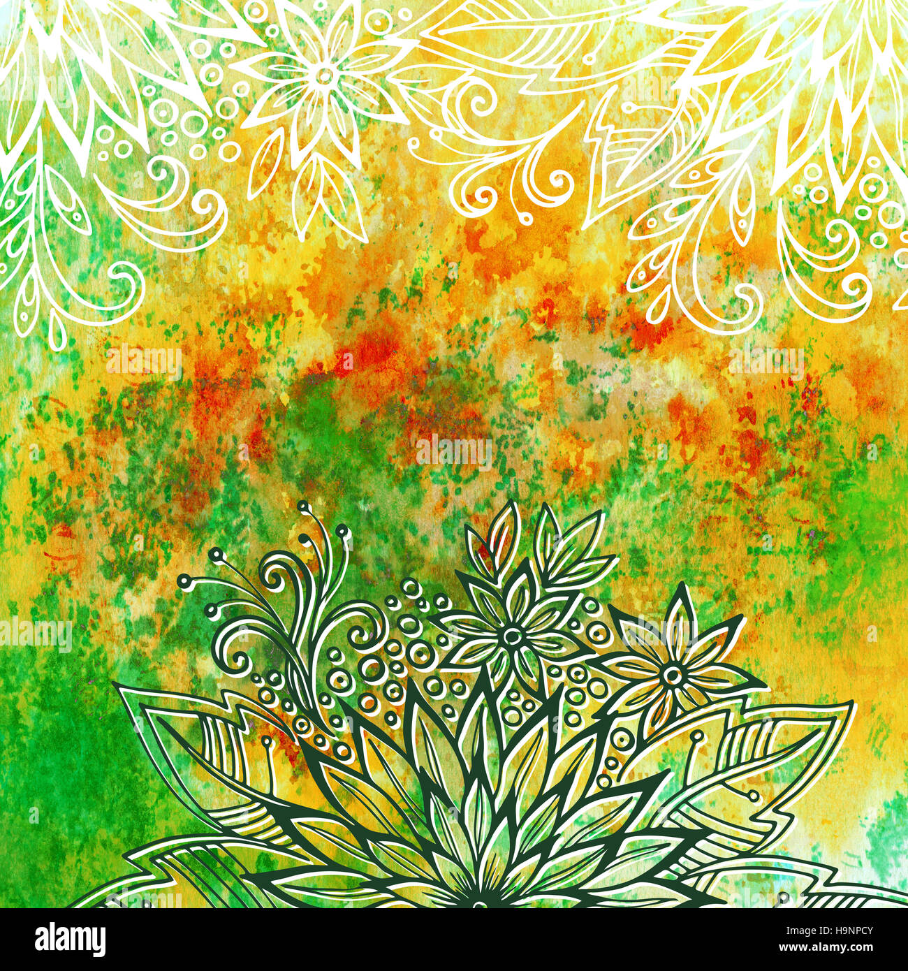 Motif floral sur l'Aquarelle Banque D'Images