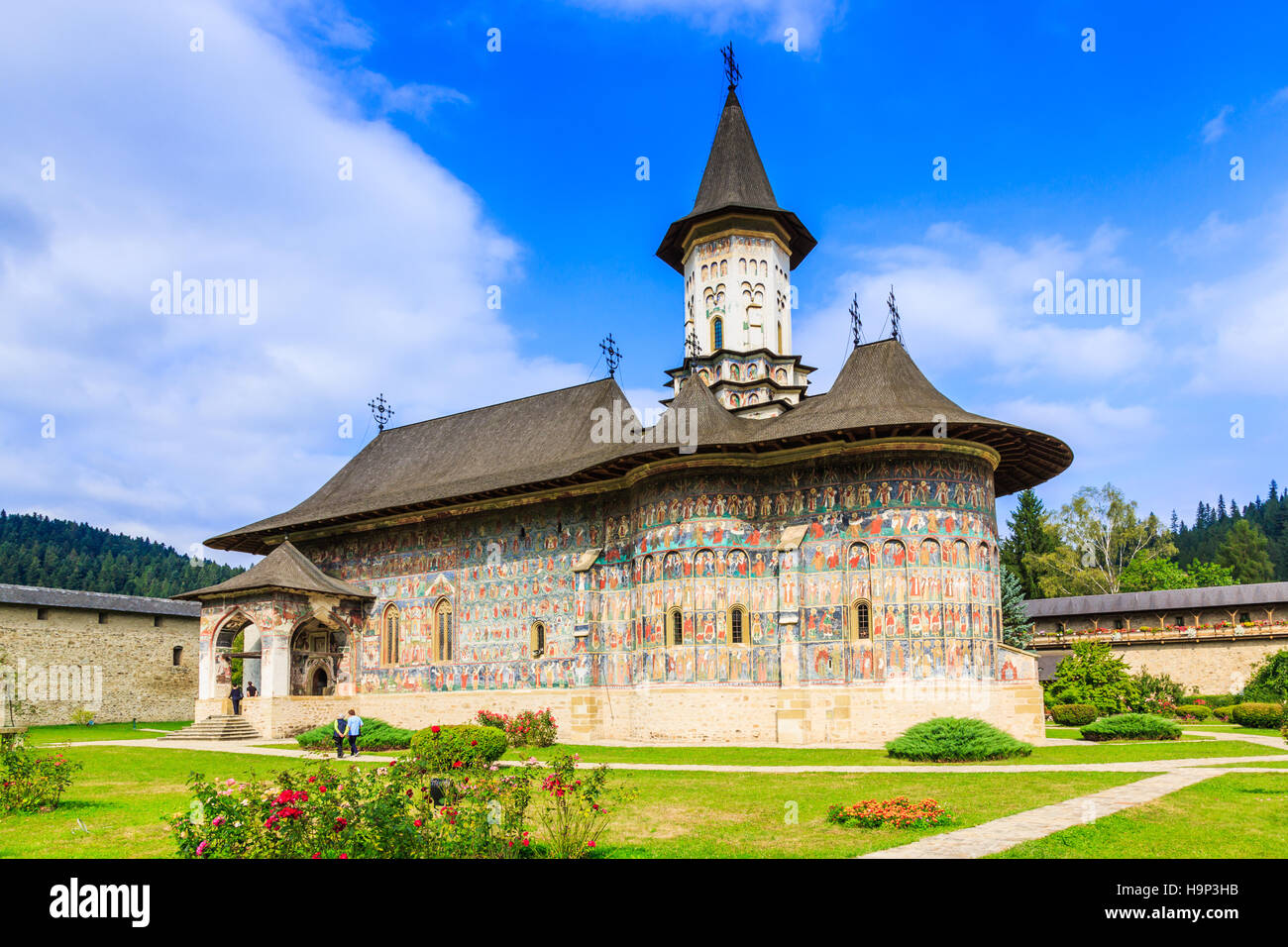 Le monastère Sucevita, Roumanie. L'un des monastères orthodoxes roumains dans le sud de la Bucovine. Banque D'Images