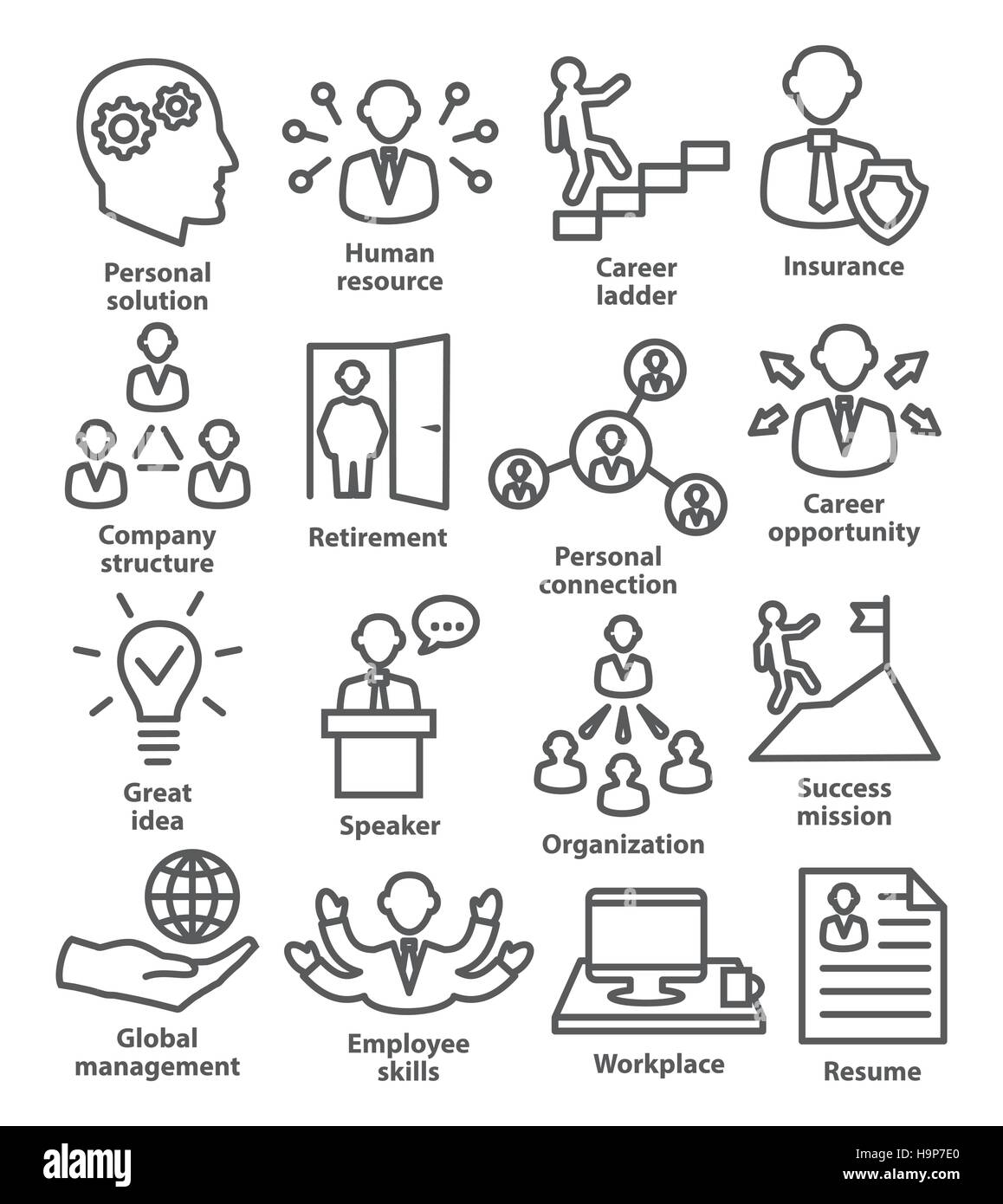 La gestion des personnes d'icônes de style de ligne sur fond blanc Illustration de Vecteur