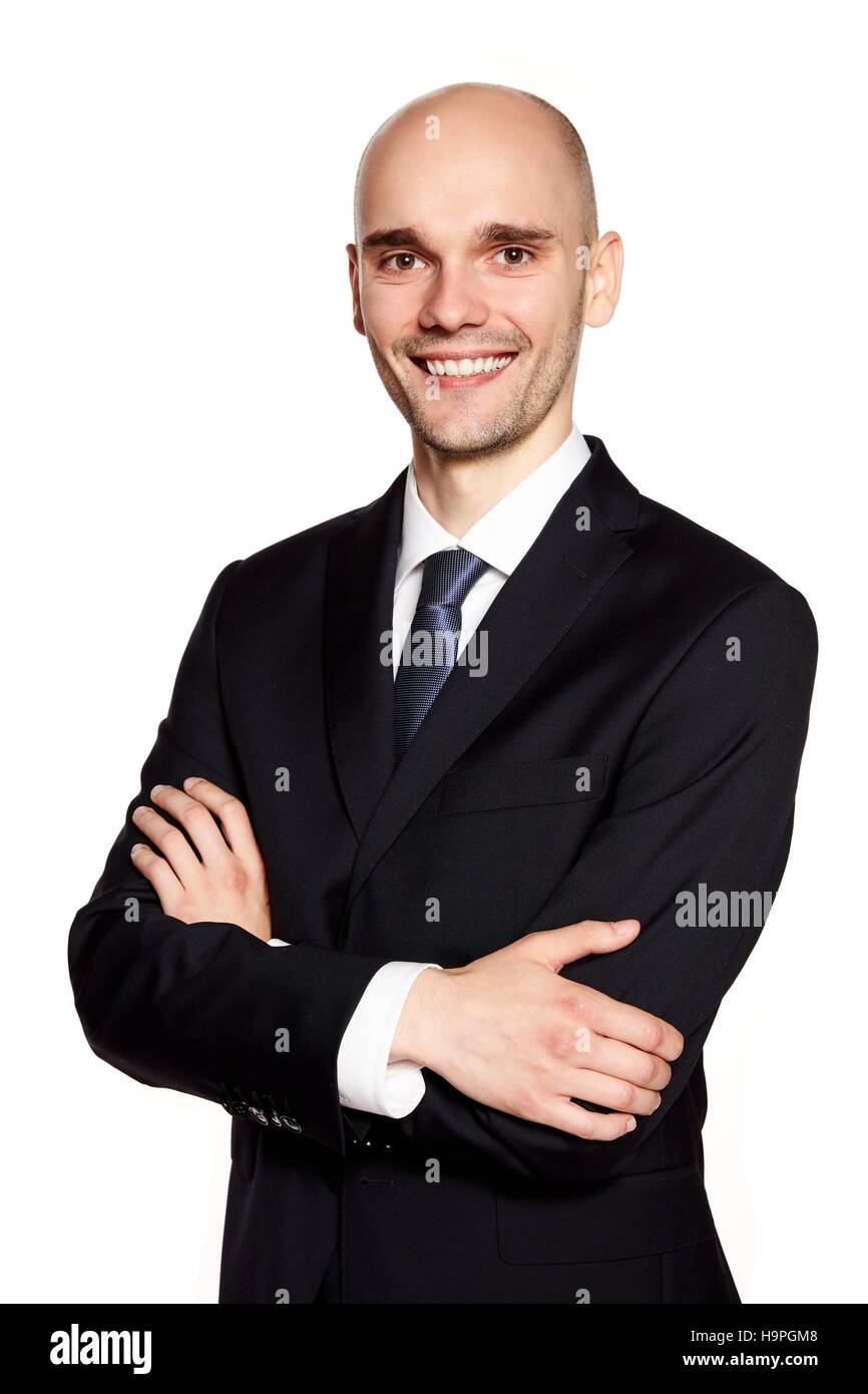 Portrait de jeune manager. Studio shot isolé sur blanc. Banque D'Images