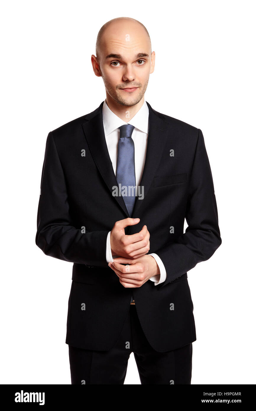 Portrait of handsome man looking at camera. Studio shot, isolé sur blanc. Banque D'Images