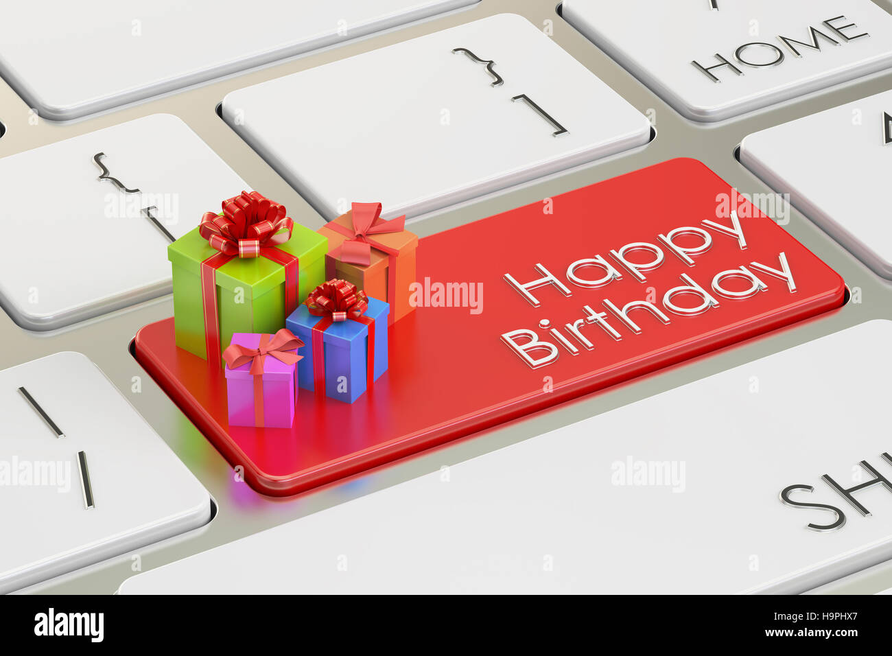Joyeux anniversaire concept, la clé rouge sur le clavier. Le rendu 3D Photo  Stock - Alamy
