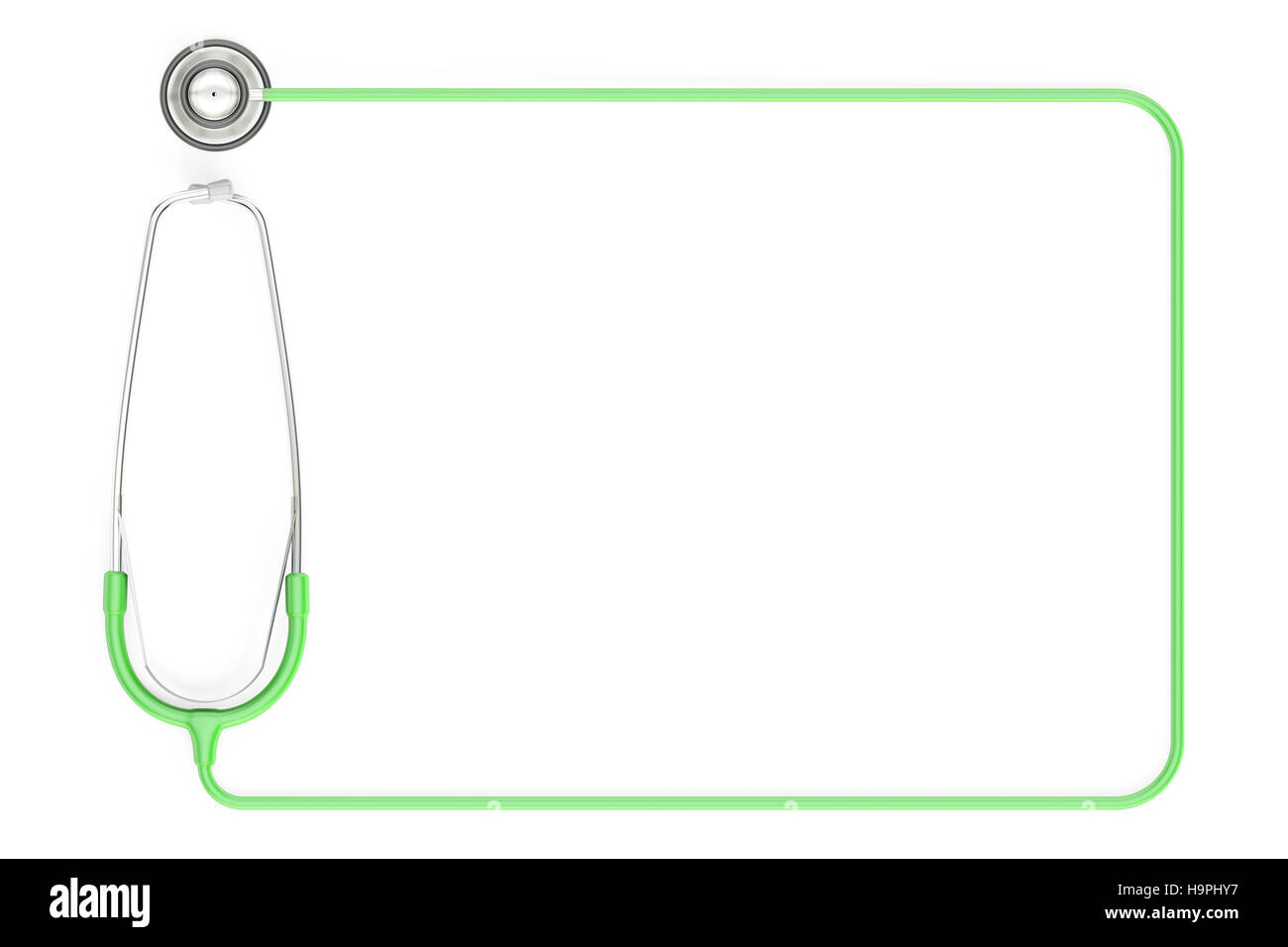 Stéthoscope comme cadre, couleur verte. Le rendu 3D isolé sur fond blanc Banque D'Images