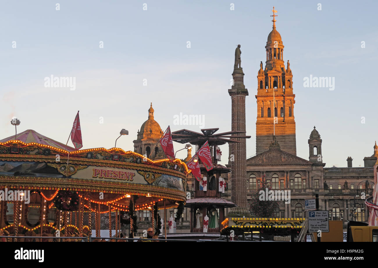 George Square Glasgow à Noël - Foire et marché continental, Ecosse, Royaume-Uni Banque D'Images