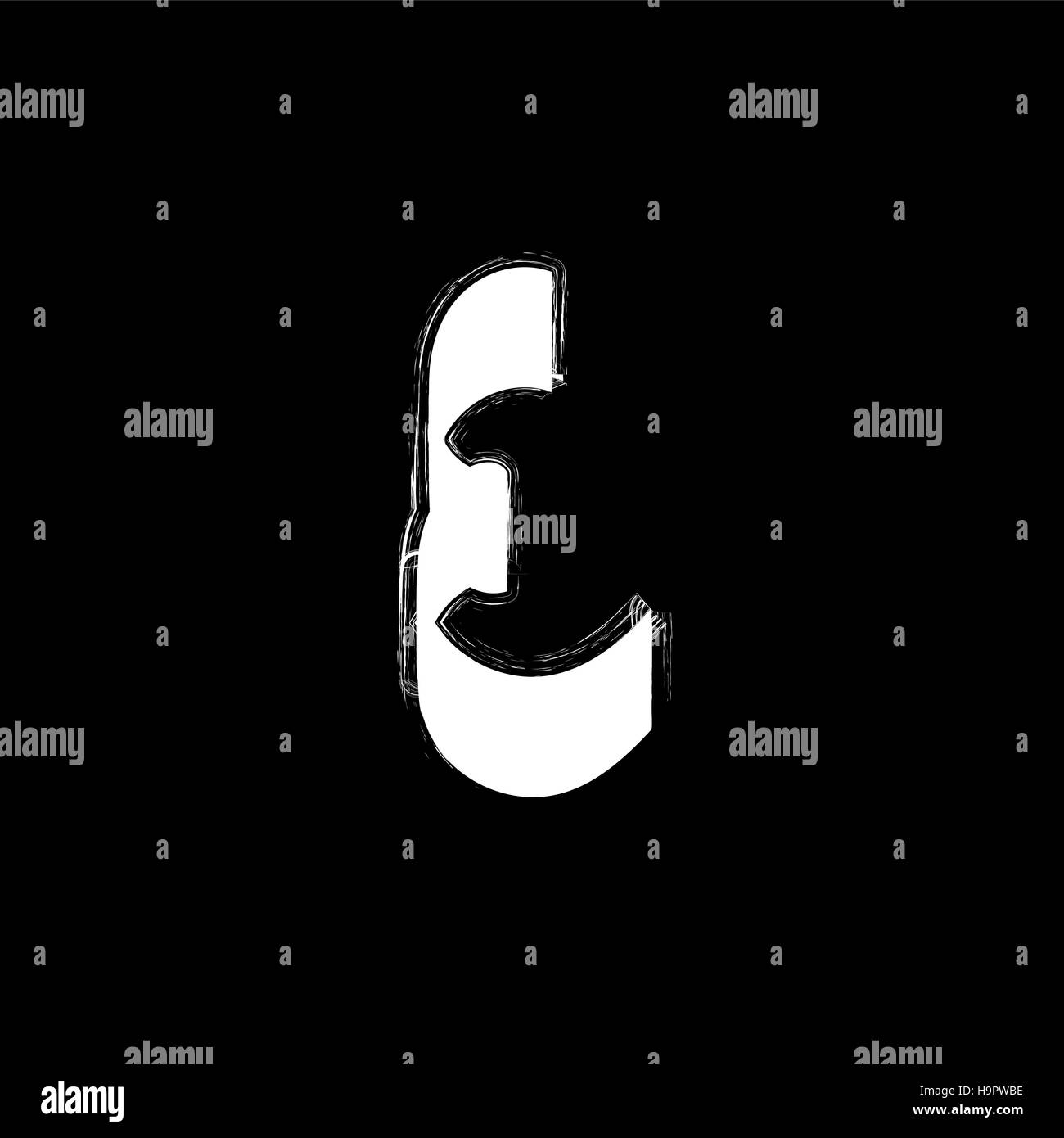 L'icône de police graffiti isolés. Grunge style blanc lettre e sur fond noir. Le hip-hop underground symbole de calligraphie. Signe de l'élément de l'alphabet latin. Vec Illustration de Vecteur